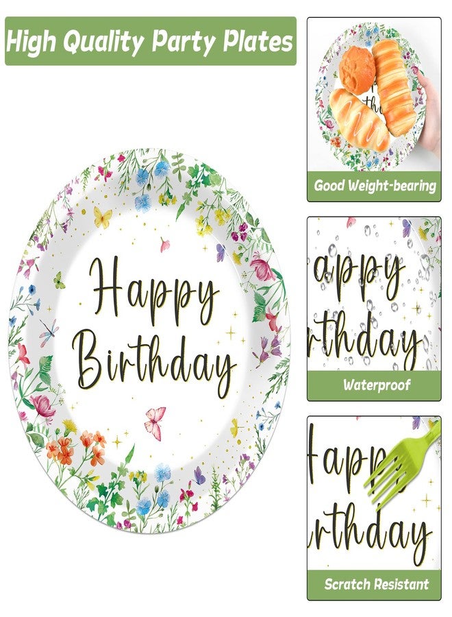 Lonfliness 100Pcs Wildflower Party Decorations Floral Birthday Paper Plates and Napkins Wildflower Baby Shower Decorations Flower Disposable Tableware Set for Spring Summer Picnic Wedding Tea Party Serve 25 - Image 3